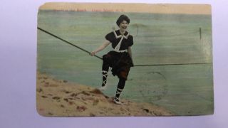 Vintage Rppc Real Photo Postcard Woman In Full Body Bathing Suit Posted 1909