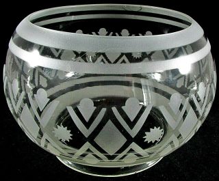 Antique Frosted Glass Art Deco Geometric Gas Oil Fish Bowl Lamp Shade 5 " Fitter