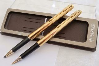 Rare Parker 180 Imperial Fountain Pen & Rollerball Gold Milleraies C1978,  Cased