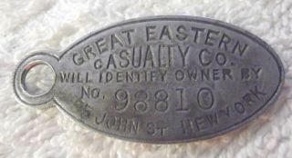 Great Eastern Casualty Co.  Return Keys Fob York,  Insurance Vintage Ad Badge