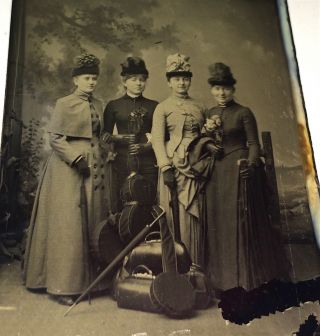 Rare Antique Occupational Traveling Band,  Bagged Banjos & Guitar Tintype Photo