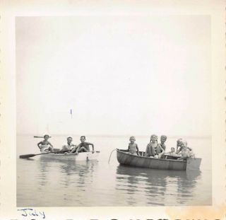 July - Young Boys & Girls In Row Boats - Classic Eternal Summer Vtg Photo 180