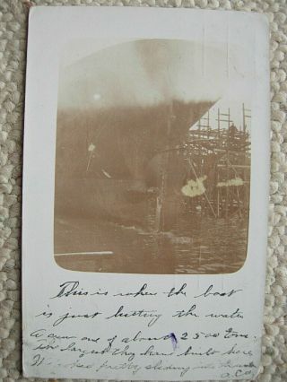 Rppc - Trondhjem Norway - Trondheim - Boat Launch - Hitting Water - Early Real Photo