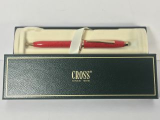 Usa Made Cross Century Ii Red Marble Lacquer Ballpoint Pen W/23k Gold