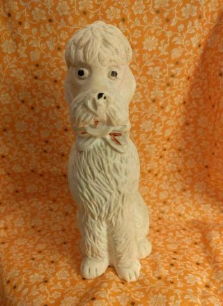 Vintage Carnival Prize Chalkware White Poodle Dog - So Cute 2