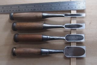 JAPANESE CHISEL NOMI Carpenter ' s Tool Signed Set of 4 from JAPAN a107 8