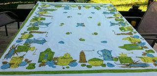 Vintage Tablecloth Colonial /retro Colors Rectangle Perfect For Shaker Style