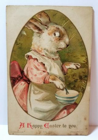 Easter Lady Rabbit Mechanical Postcard By Ernest Nister " A Happy Easter To You "