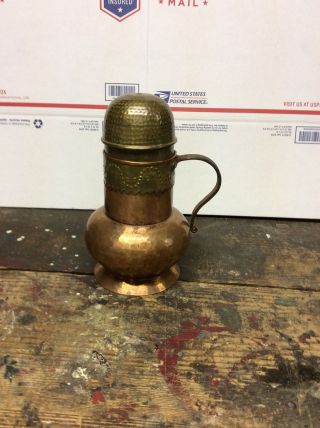Vintage Or Antique Hammered Copper Brass Water Jug Pitcher Rustic Embossed