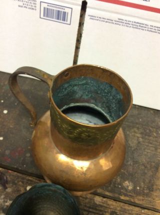 Vintage or Antique Hammered Copper Brass Water Jug Pitcher Rustic Embossed 4