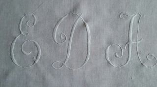 Vintage 31 " X59 " White Linen Table Runner Hand Embroidered Monogram Eda