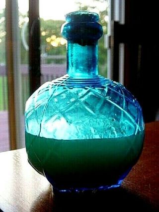 1880s Turquoise Blue Harden Glass Fire Hand Grenade Extinguisher Bottle Fireman