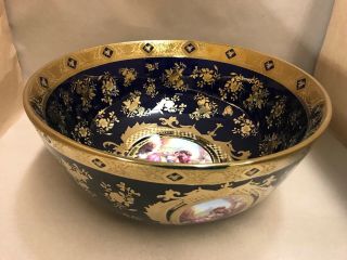 Imperial Limoges Italy Design Cobalt Blue And Gold Bowl Large 14 " X 6 "