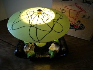 Vintage Coolie TV Lamp Chartreuse Oriental Boy Girl String Accent Shade in Orig 6
