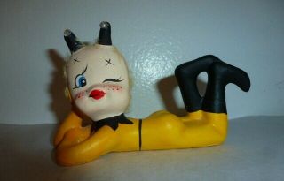 Vintage Enesco Moon Girl Figurine Yellow Winking Elf Pixie Devil Japan 1960 Rare