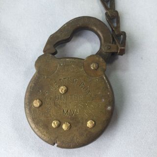 Vintage Brass Padlock Street Letter Box Lock United States Mv No Key