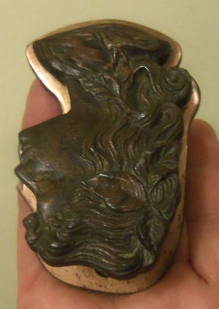 Antique JUDD cast iron LADY W/ LEAVES paper letter desk clip 5183 bronze plate 3