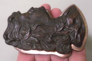 Antique JUDD cast iron LADY W/ LEAVES paper letter desk clip 5183 bronze plate 4