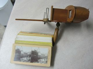 Antique Victorian Stereoscope Card Viewer And 40 Picture Cards