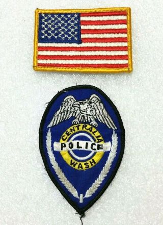 Centrailia Police Department Patch - Cloth Shield & American Flag Patches - 2 Pc