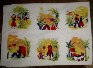 Vtg Mexican Man/woman Working/donkey,  Tablecloth Print Cotton 48 " X 66 "
