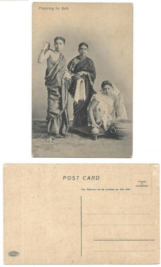 India Old Postcard Preparing For Bath Pot Semi Nude Ptd.  Luxemburg