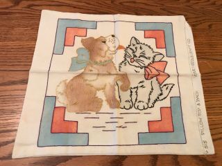 Vintage Embroidered Pillow Cover Vogue Vogart Needlecraft Dog & Cat Charming