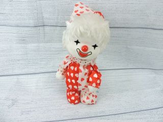 Vintage Clown Wind Up Doll Red White Moving Head It ' s A Small World Hearts 2