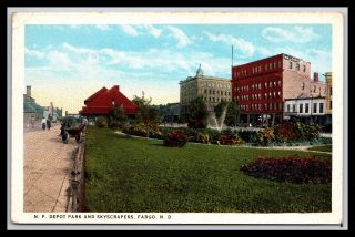 Fargo North Dakota Railroad Depot & Park Postcard