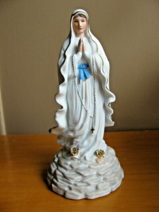 Vintage Bisque Porcelain Virgin Mary Madonna Music Box Wind Up Figurine