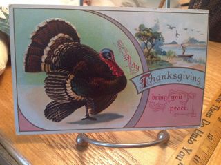 Vintage May Thanksgiving Bring You Peace Postcard Turkey In Circle