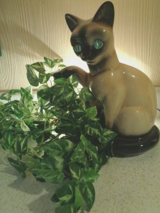 Vintage Siamese Cat Tv Lamp Ceramic Light Jewel Eyes Lane Co Mid Century - Htf