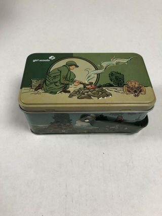 Girl Scouts 2017 Metal Tin Storage Lunch Box Basket Handle Vintage 1920s Style