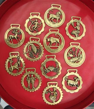 12 Vintage English Horse Brass Medallions All Peerage Complete Zodiac Signs