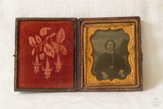 Antique Victorian Mid 19th Century Daguerreotype In Double Tooled Leather Case