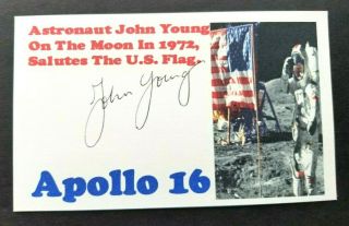 Apollo 16 Astronaut John Young (moon Walk) Autographed 3x5 Index Card