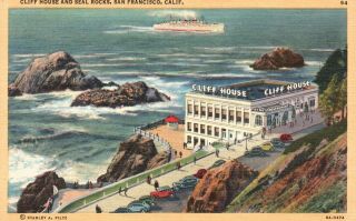 San Francisco,  Ca,  Cliff House & Seal Rocks,  1938 Linen Vintage Postcard G4045
