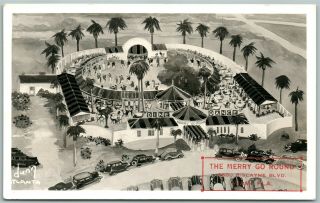 Ocean Park Miami Fl Merry Go Round Advertising Antique Real Photo Postcard Rppc