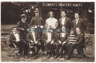 Clements Concert Party.  Ventriloquist,  Comedian,  Female Impersonator.  Postcard