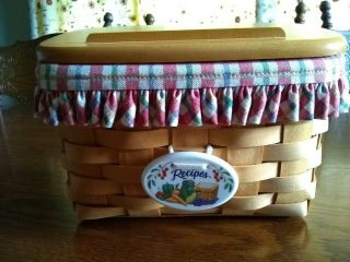 Longaberger Recipe Basket With Wooden Lid,  Cards & Tie - On 1999 - 6 " X 8 " In Size