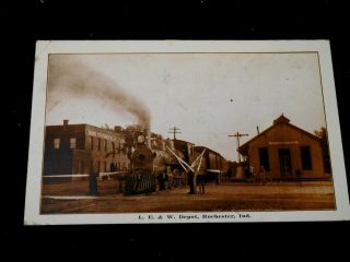 B&w Postcard Railroad Station Le&w Depot Rochester Indiana 1913