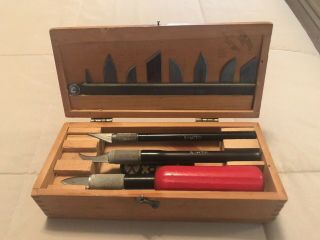 Vintage X - Acto Knife Set In Wood Box W/extra Blades