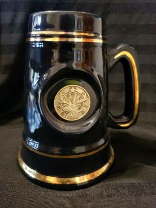 Vintage Bpoe Elks Black Gold Trim Porcelain Mug Brass Token Inlay