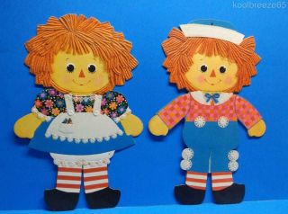Vintage Hallmark Raggedy Ann & Andy Doll Die Cut Cardboard Cut Out Decorations
