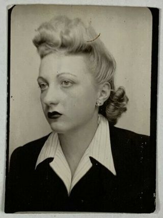 No Nonsense Professional Blonde Woman In The Photobooth,  Vintage Photo Snapshot