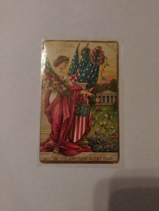 Memorial Day Postcard - Patriotic Flags Lady Liberty Shield Chapman Antique