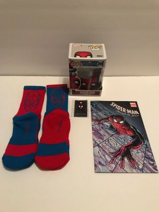 Spider - Man Funk Pop 259 (upside Down) Bobble Head,  Socks,  Enamel Pin,  Comic Book