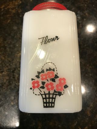 Vintage Tipp City USA Flower Milk Glass Set Salt Pepper Flour Sugar Shakers 2