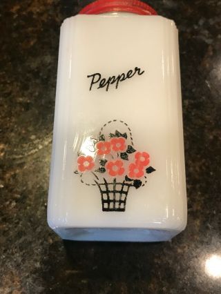 Vintage Tipp City USA Flower Milk Glass Set Salt Pepper Flour Sugar Shakers 6