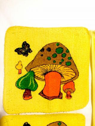 Vtg Cannon Terry Cloth Hand Dish Towel 2 Wash Cloth Merry Mushroom Butterfly Mod 2